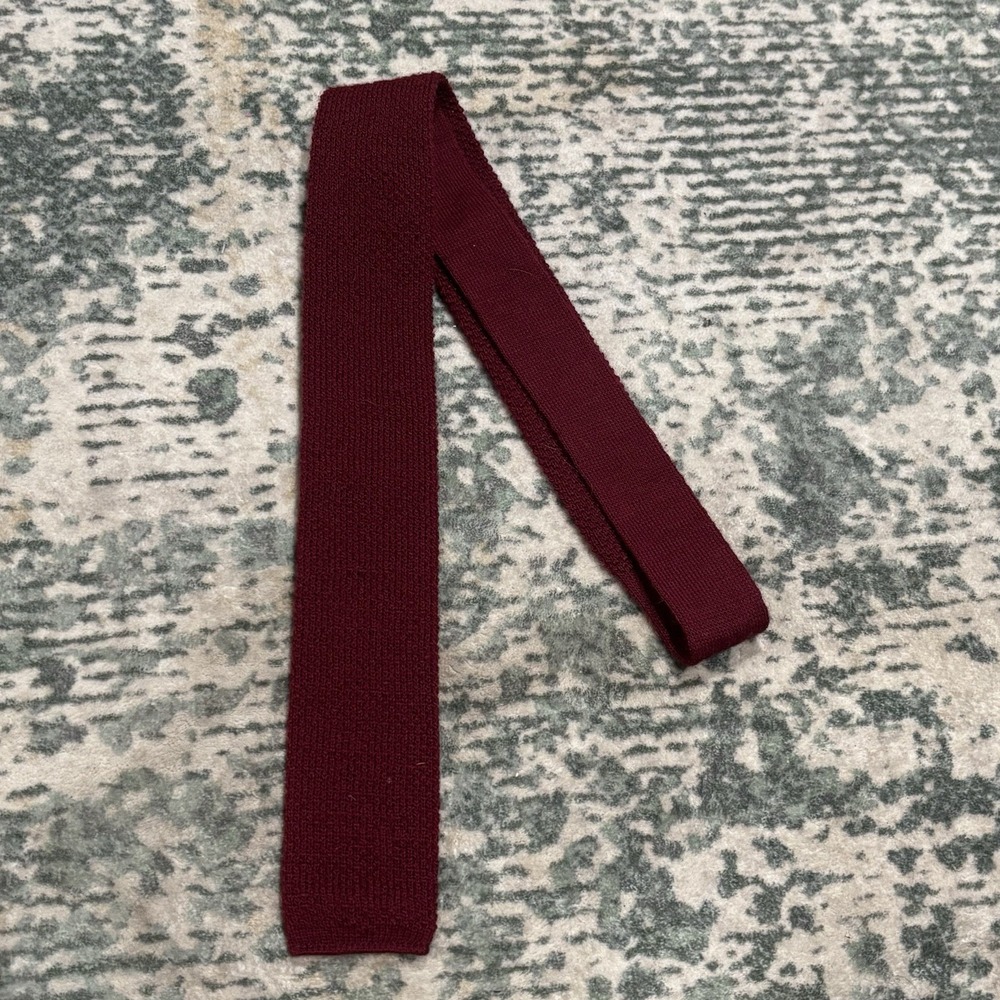 Vintage Private Club Burgundy Wool Knit Tie Made in USA 1980s Square End Skinny